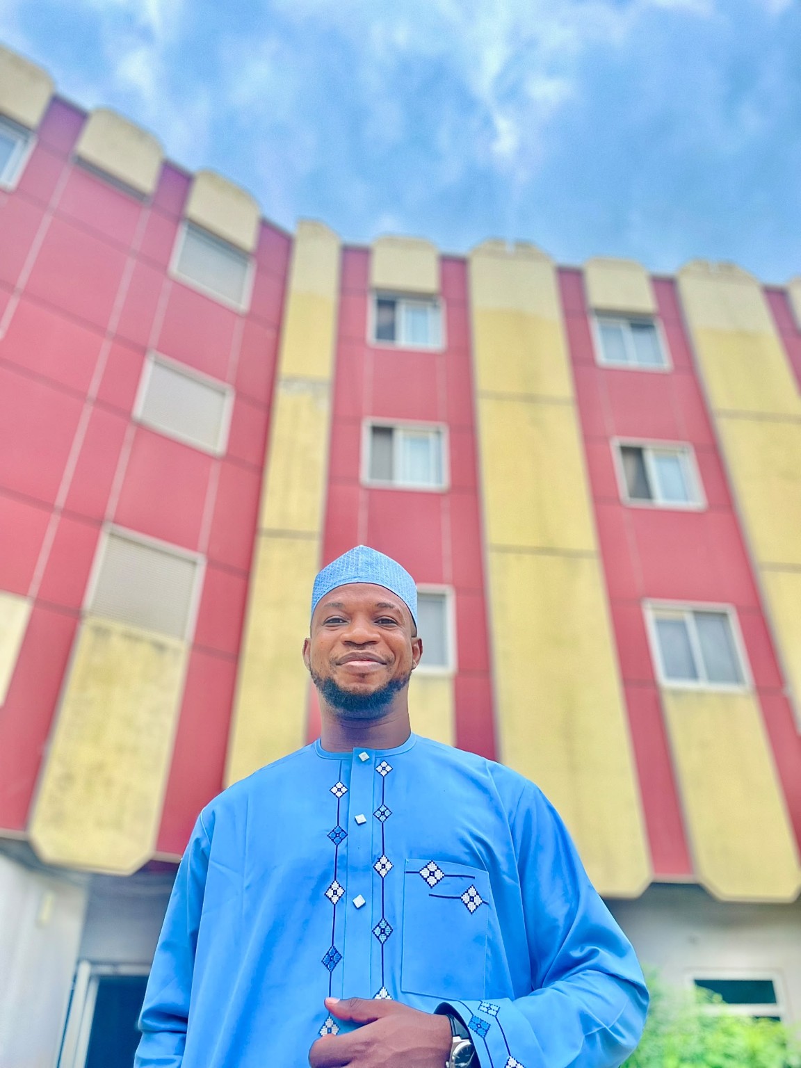 Standing outside a multistorey building